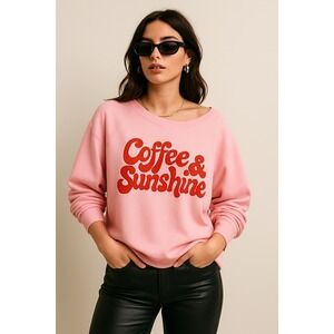Wildfox "Coffee & Sunshine" Graphic Sweatshirt – Pink Pullover – Size‎ Large
